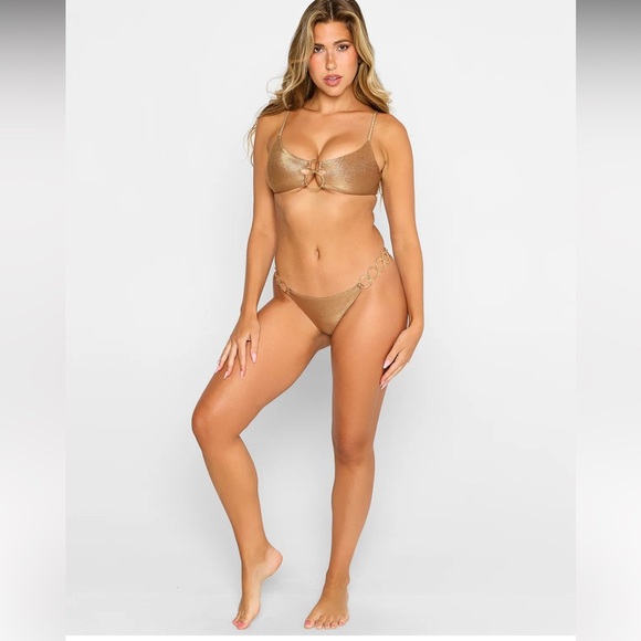 Beach bunny bikini Lexi Bralette Top - New Glitter Nude large, tango bottom xl - Picture 2 of 11